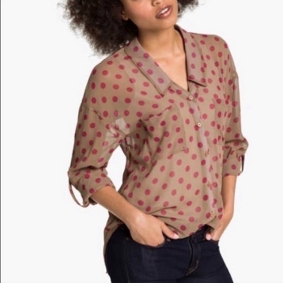 Free People Sheer‎ Easy Rider Polka Dot Shirt. Size Small - Picture 9 of 10